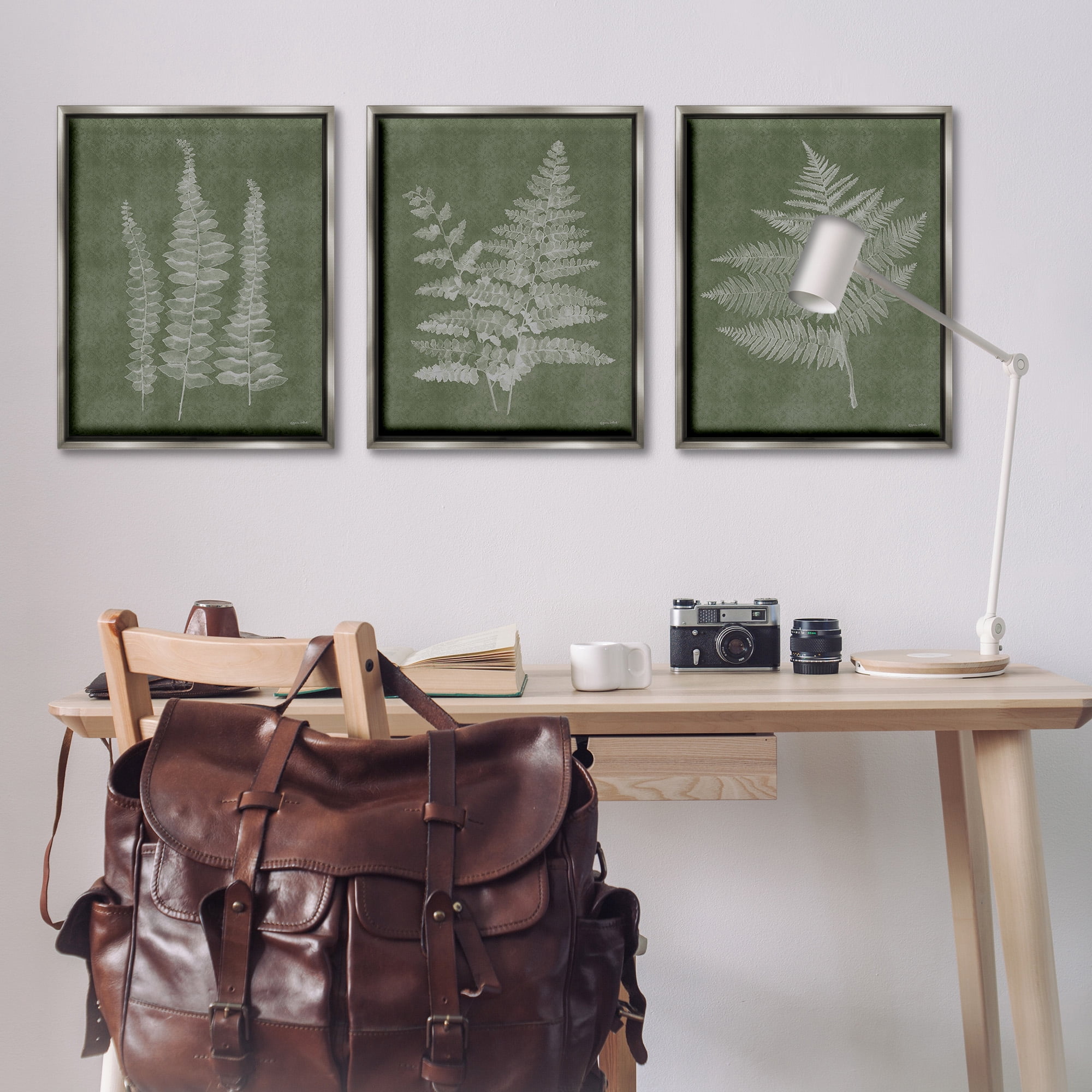 Stupell Industries Vintage Fern Silhouettes Botanical & Floral Painting Gray Floater Framed Canvas Art Print Wall Art, 25 x 31, Set of 3