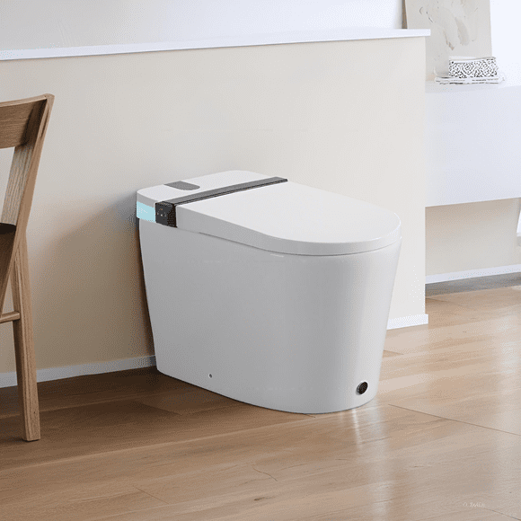 Smart Toilet with Bidet Seat Built-in, Auto Open/Close Lid, Foot Sensor Flush, Heated Seat, Warm Water Dryer, LED Display, Night Light, Instant Heating, Foam Shield, Pre-Wetting, Power-Off Flush