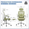 thumbnail image 4 of EDX Ergonomic Office Chair - High Back Mesh, Reclining with Lumbar Support, Adjustable Headrest, Footrest & Padded Arms, Green, 4 of 9