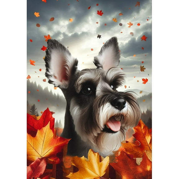 Schnauzer Grey Cropped - Best of Breed Fall Leaves Outdoor Garden Flag 12" x 17" Mailbox Flag Dog Flag