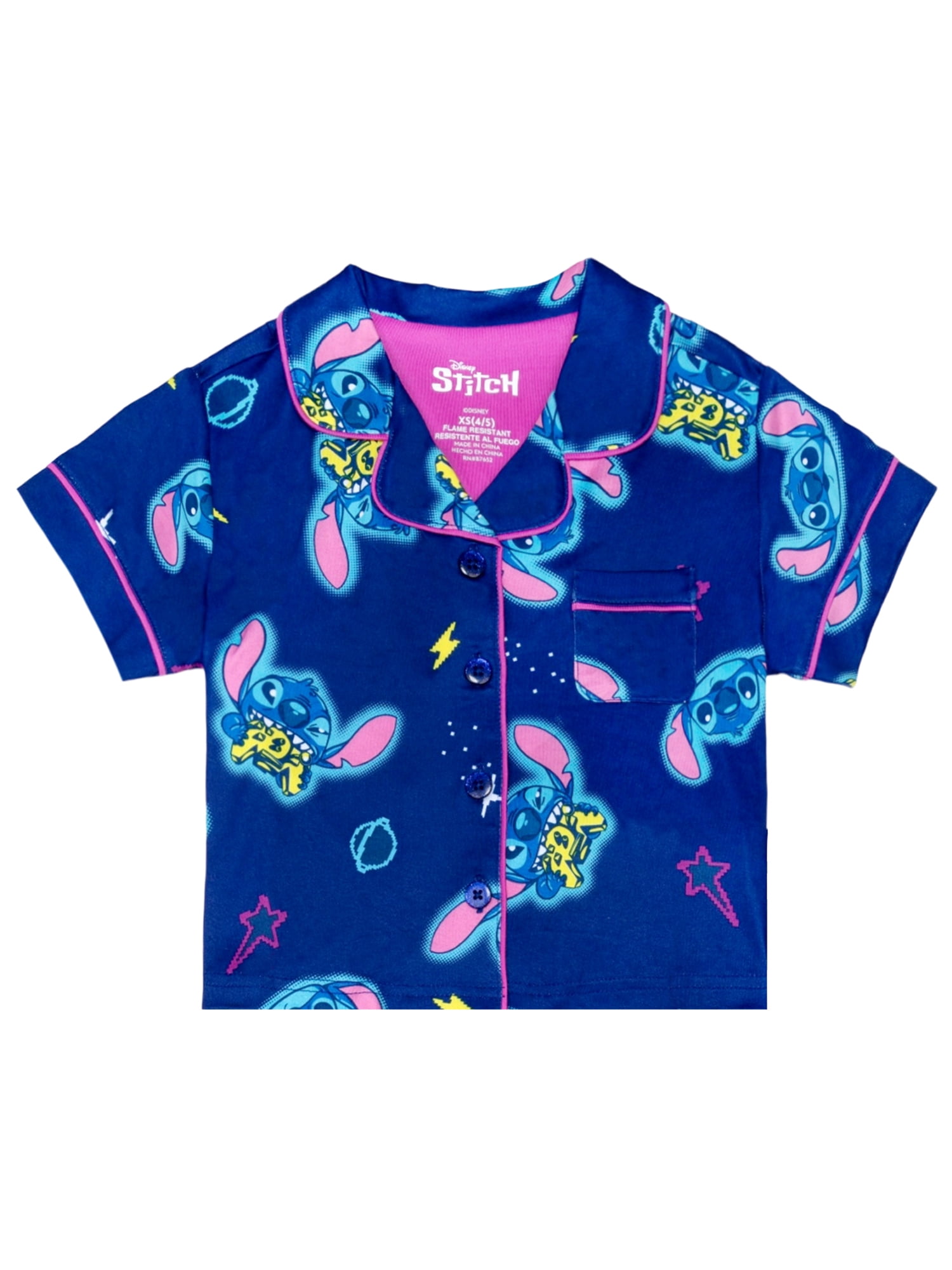 Lilo & Stitch Girls Button Front Top and Pants Pajama Set, 2-Piece, Sizes 4-12