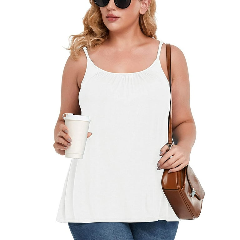 FITVALEN Women's Plus Size Camisole with Built in Bra Casual Loose