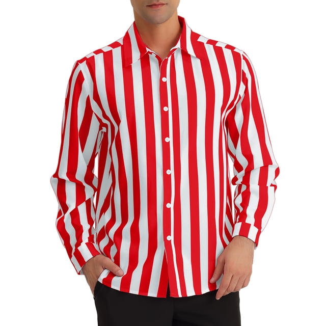 CAMISAS CHIC PARA HOMBRE de Rayas Verticales de Manga Larga con Botones Ajuste Regular Casual L Rojo Blanco