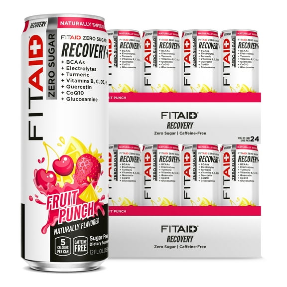 FITAID Zero Sugar Sports Recovery, Fruit Punch Flavor, 24 Ct, 12 oz Cans