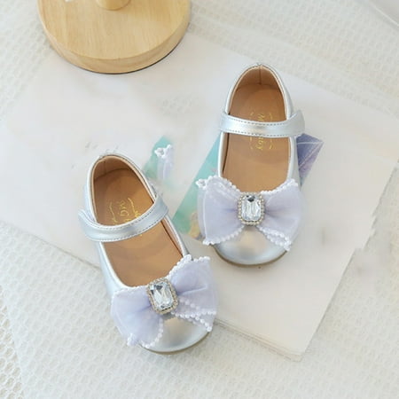 

Mishuowoti Girls Casual Shoes Bowknot Thick Sole Round Toe Buckle Dress Shoes