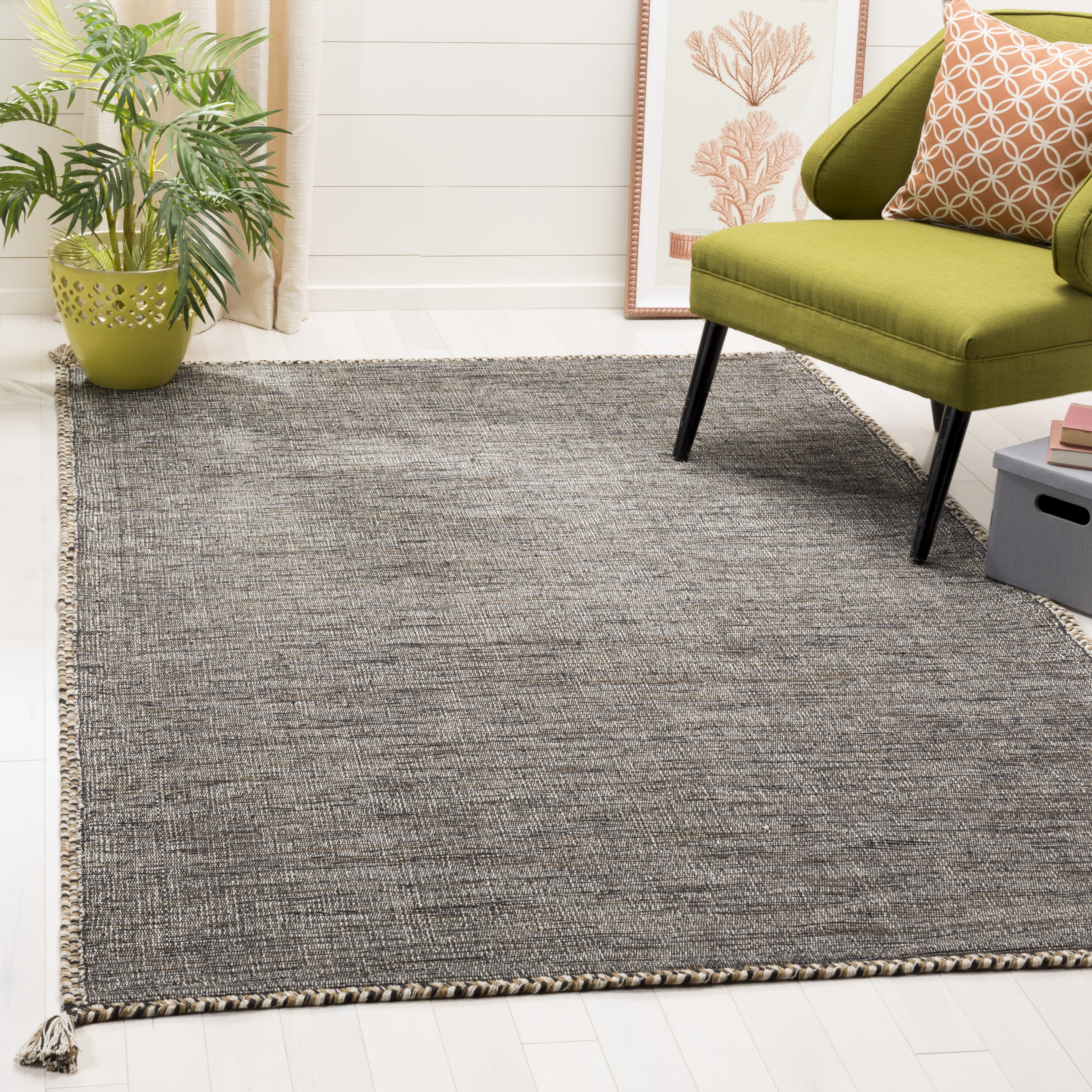 SAFAVIEH Montauk Bijar Solid Cotton Area Rug, Beige/Black, 2' x 3'