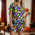 thumbnail image 6 of TTUHYWXI Halloween Pajama Set for Women 2025 Fall Graphic Button Up Sleepwears Ladies Ctue 2 Piece Top and Shorts Pjs Sets (Purple, XL), 6 of 7