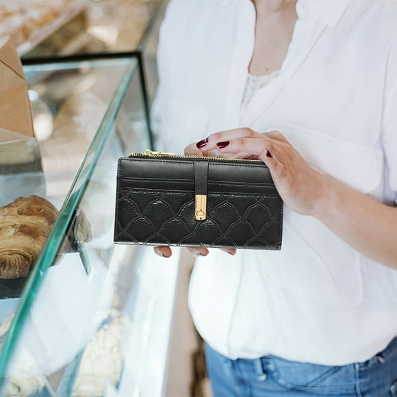 Cartera Larga Para Mujer Con Cierre a Presión Y Cremallera, Tarjetero De Piel De Poliuretano Y Funda Para Teléfono, Gran Capacidad Para Efectivo Y Tarjetas, Monedero De Uso Diario.