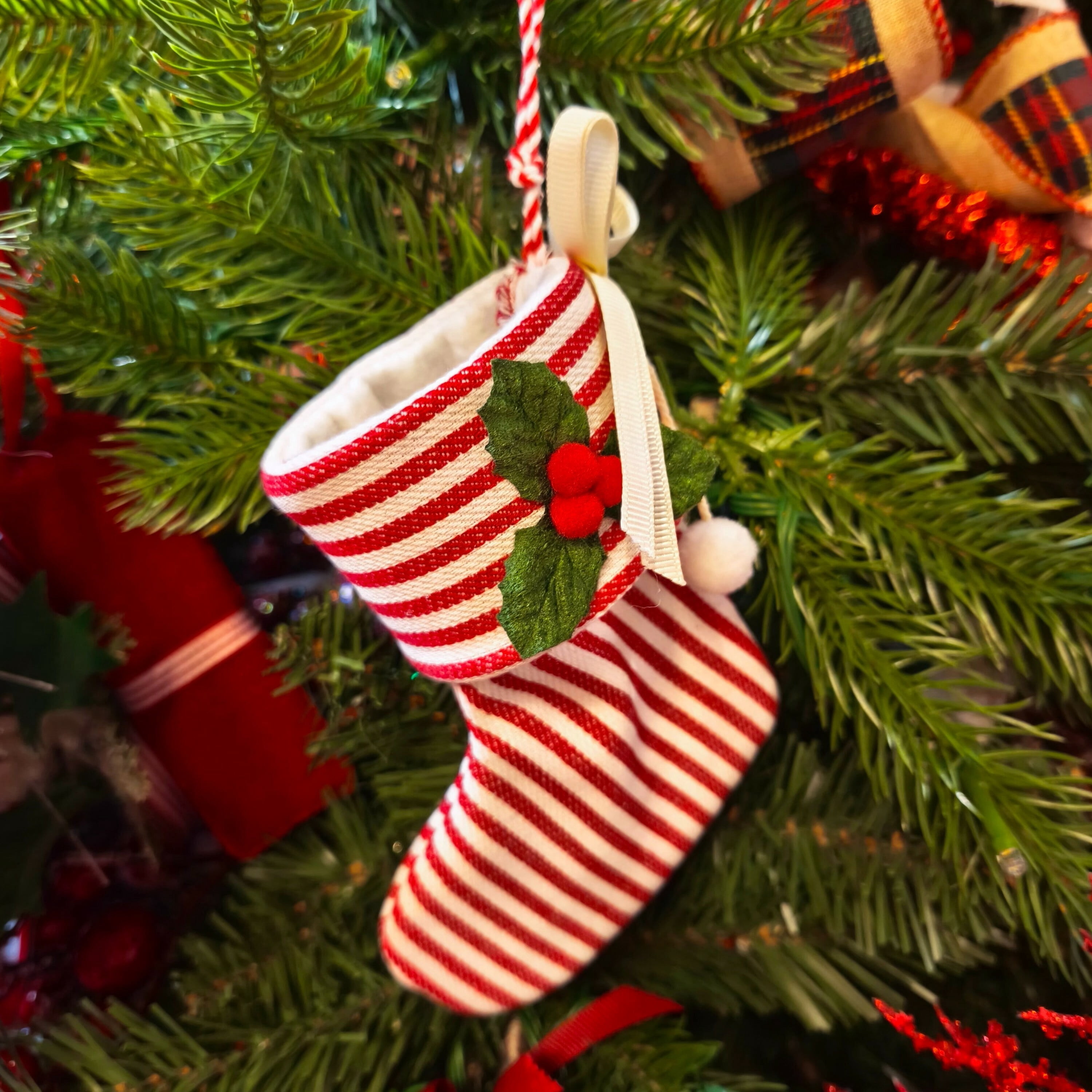Red and White Stocking Christmas Ornament, 5.5", by Holiday Time