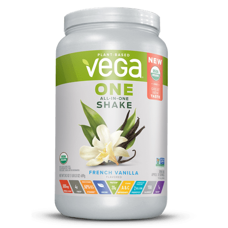 (2 pack) (2 pack) Vega One Organic All-in-One Plant Protein Powder, French Vanilla, 20g Protein, 1.5lb, 24.3oz