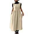 thumbnail image 3 of ClodeEU Women's Sleeveless Round Neck Linen Blend Maxi Dress with Pockets, Casual Loose A-Line Long Dress Khaki,Women's Plus XL, 3 of 8
