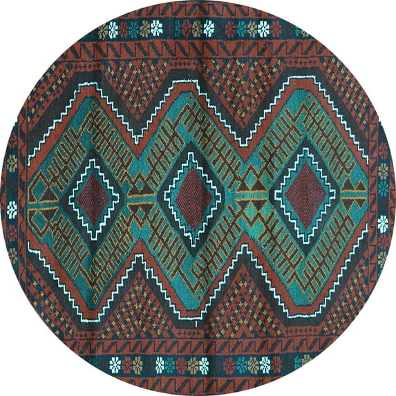 Ahgly Company Indoor Round Oriental Light Blue Traditional Area Rugs, 8' Round