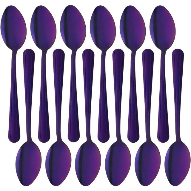 Stainless Steel Buffet Serving Spoons, 8 Inches, 12 Pieces, Large Spoons for Serving, Stainless Steel Solid Buffet Banquet Flatware Kitchen Basics Serving Spoon Big Ladle Spoon, Purple