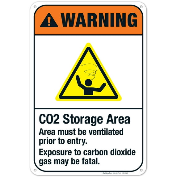 Co2 Storage Area Area Must Be Ventilated Prior To Entry Sign, ANSI Warning Sign,