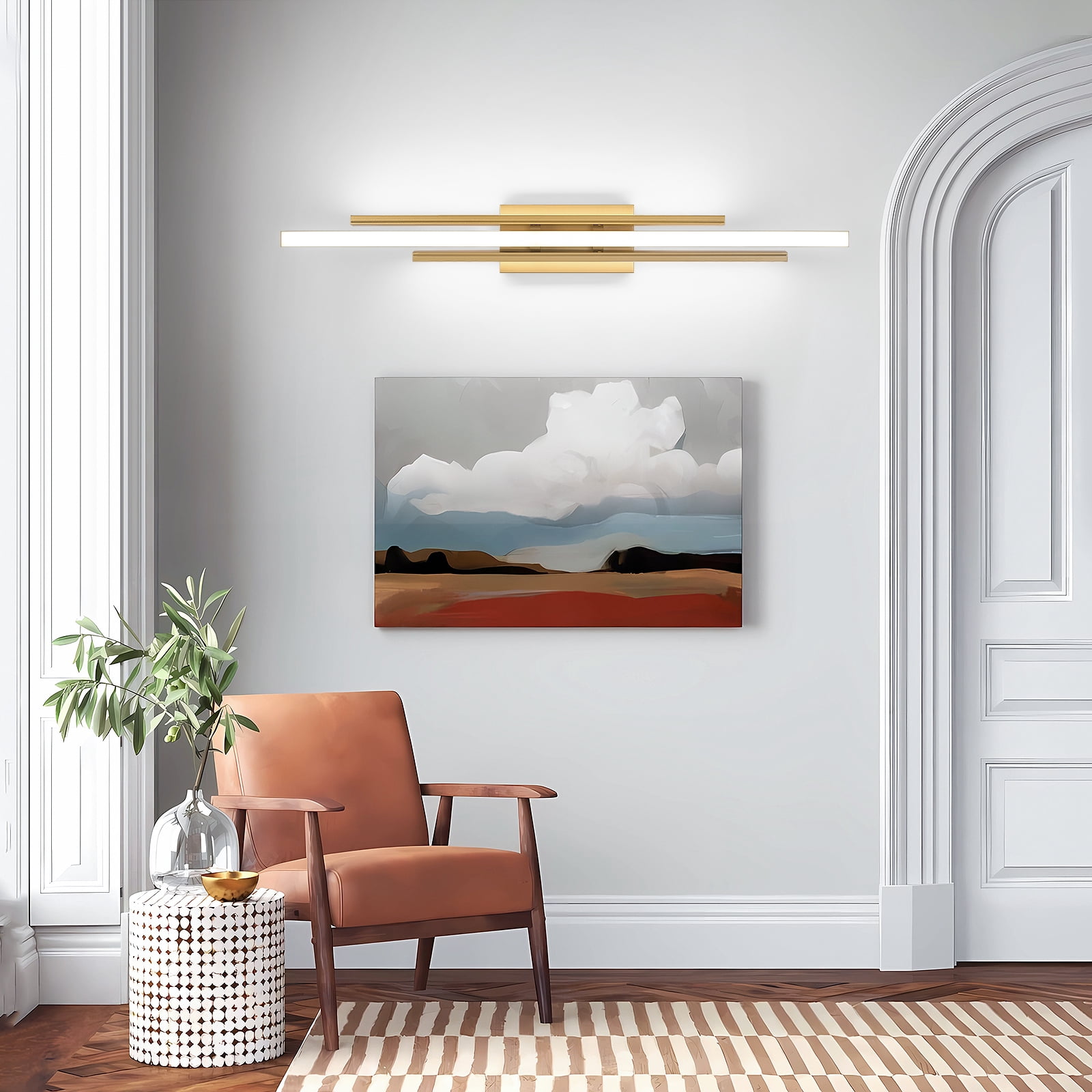Modern Gold Vanity Light Bathroom Wall Light Fixtures Over Mirror 35 Inch Long Dimmable 3-Light LED Bathroom Wall Lighting 5CCT(3000K/3800K/4500K/5200K/6000K)