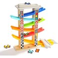 thumbnail image 1 of Pista de coche para niños pequeños oso de fresa juguetes educativos 6 coches de madera, 1 of 4