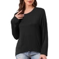 thumbnail image 1 of INSPIRE CHIC Ropa de descanso para mujeres, camiseta de manga larga, oversized, con hombros caídos, dobladillo alto-bajo, cuello redondo, ropa interior, pijamas, camisetas, color negro, 1 of 6