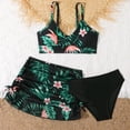 thumbnail image 2 of HAOTAGS Girls 3 Piece Swimsuit Set,Floral Print Tankini With Skirt Halter Swim Bathing Suit Set Black 11-12, 2 of 6