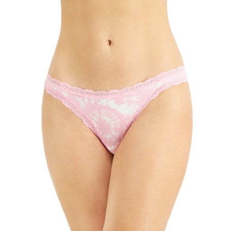 Jenni Women’s Lace-Trim Thong, Pink, Large