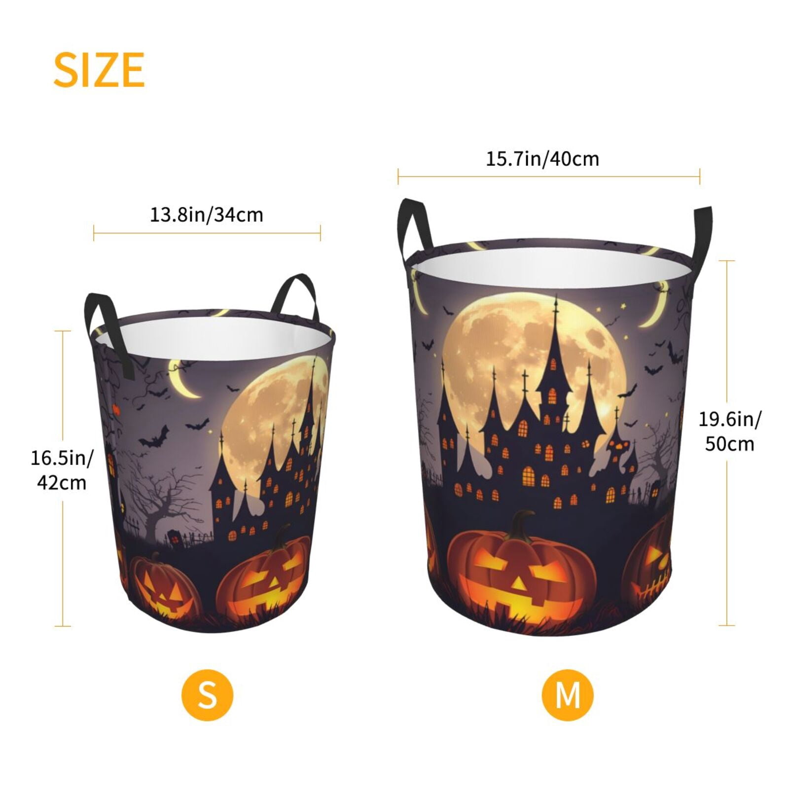 Large Laundry Basket with Handles - Halloween Haunted Pumpkin Castle Kids Baby Dirty Clothes Laundry Hamper for Bedroom Aesthetic