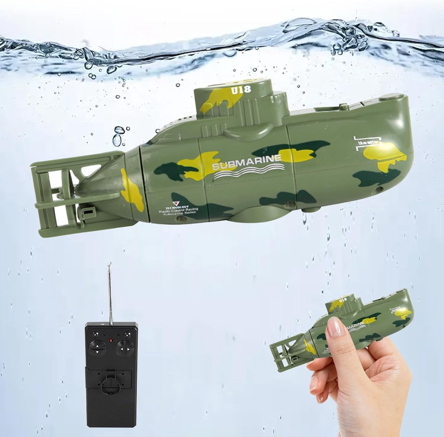 HYPERLIVING Mini RC Submarine Toy, Remote Controlled Submersible Model, 6 Channel Simulated Military Camouflage Submarine, Electric Underwater Ship Birthday Gift