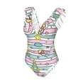 thumbnail image 4 of Yiaed Space Doodle Print Women's Ruffled One Piece Swimsuit V Neck Swimwear Slimming Monokini for Woman-Small, 4 of 8
