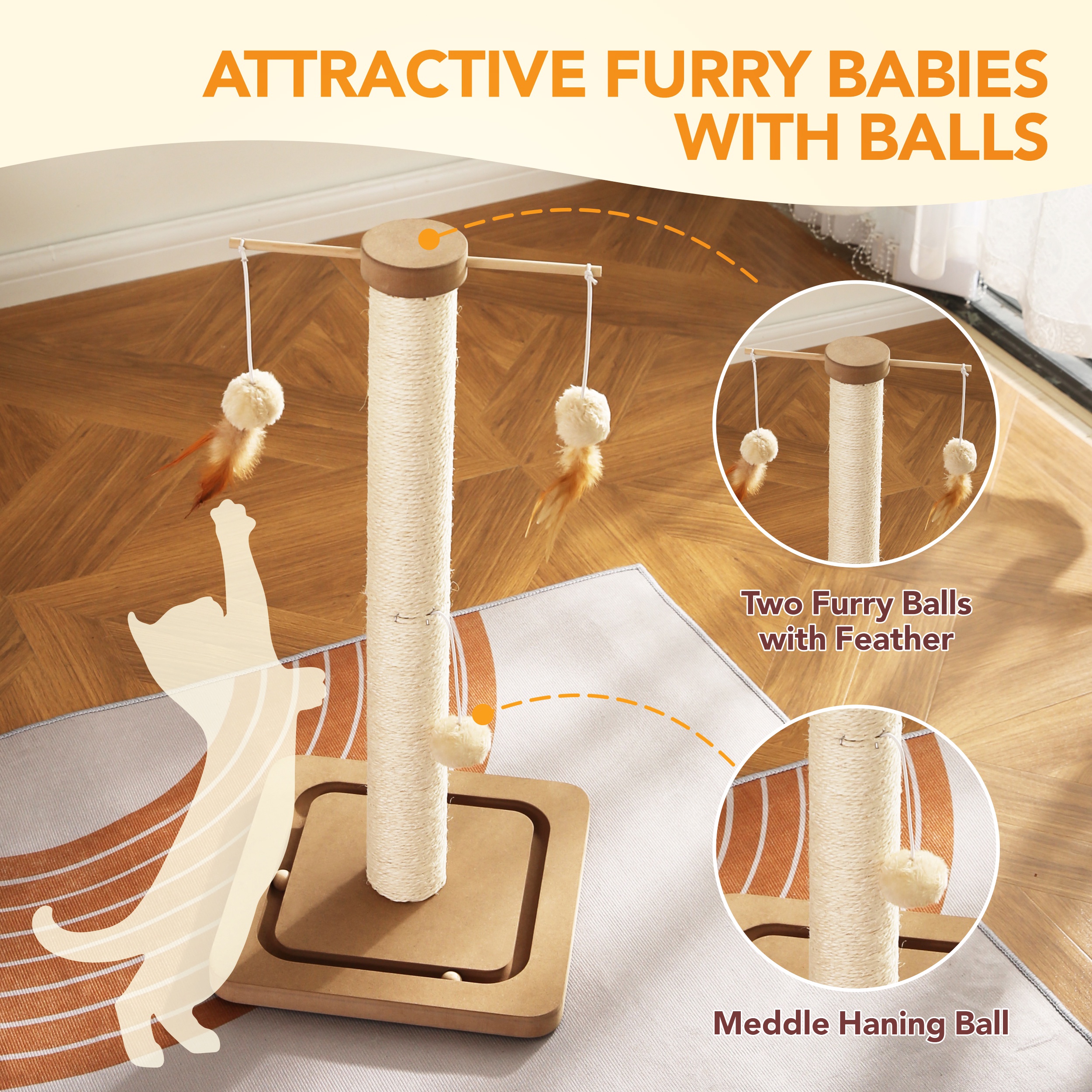 Vibrant Life Cat Scratching Post 25in with Interactive Ball Toys photo 5