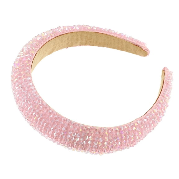 Vocoste 1 Pc Rhinestone Headband for Women Bling Padded Hairband Hair Accessories Pink 1.18 Inch Wide
