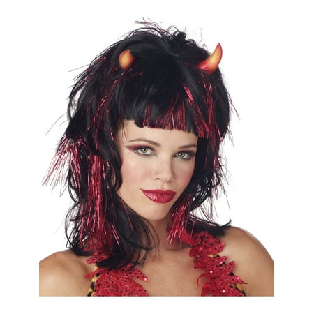 Red or Black Wig Demonica Devil Wig with Light Up Horns Halloween Color: Black
