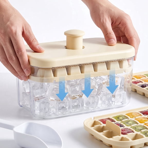 Ice Cube Tray with Lid and Bin: Press Easy Release Ice Cube Maker Set