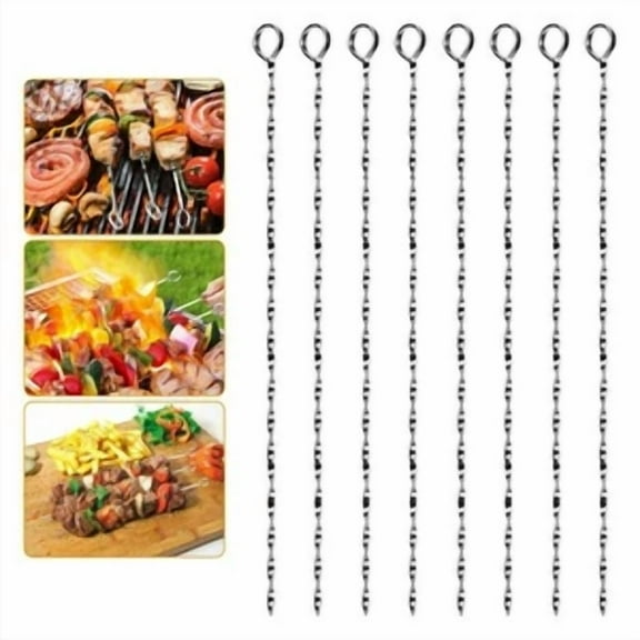 8 Metal Bbq Skewers Stainless Steel Barbecue Cooking Roast Food Grill Sticks 10"
