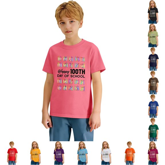 Glisme T Shirts For Girls Back To School Teen Short Sleeve Cartoon Pattern Crewneck Tee 12-13 Years Pink