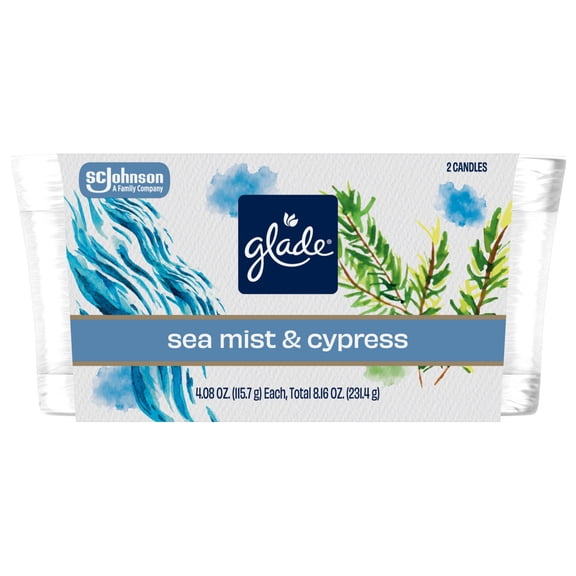 Glade Candles, Sea Mist & Cypress, Fresh Collection, 8.16 oz, Pack of 2