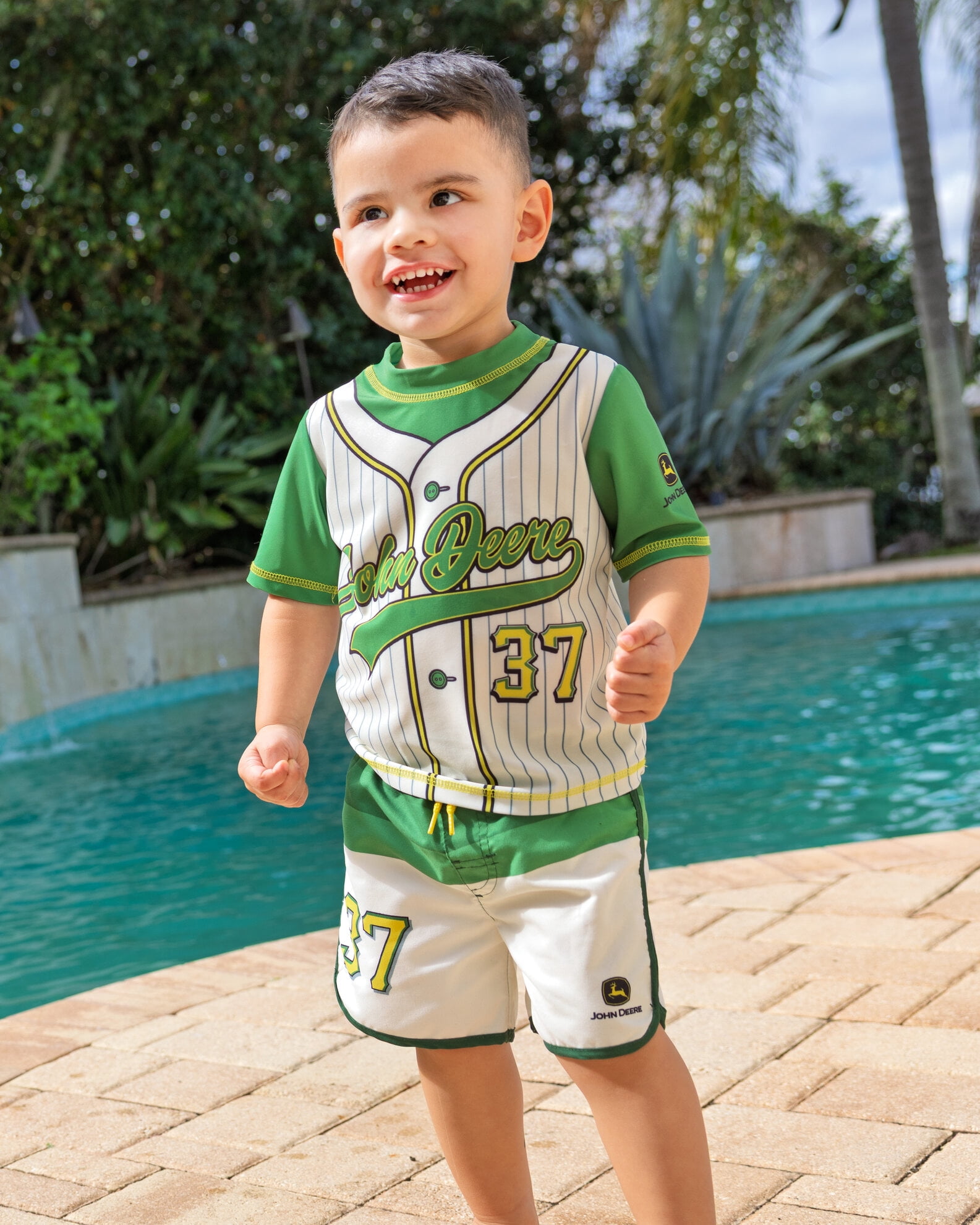 John Deere Rash Guard and Swim Trunks UPF 50+ Outfit Set Toddler to Little Kid