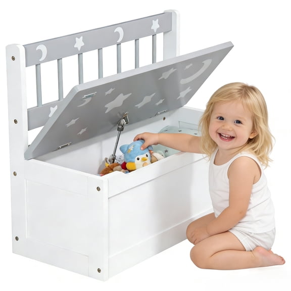 TOPCOMFY Kids Toy Box Storage Bench with Large Storage Interior for Kids Playroom, Gray