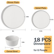 Onader Dinnerware Sets for 6, 18 Piece Plates and Bowls Dish Set, Kitchen Dinner Ware Dining Dishware, Microwave & Dishwasher Safe - Speckled White