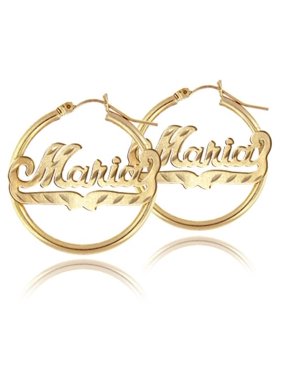 Personalized 10kt Yellow Gold Round Name Earrings