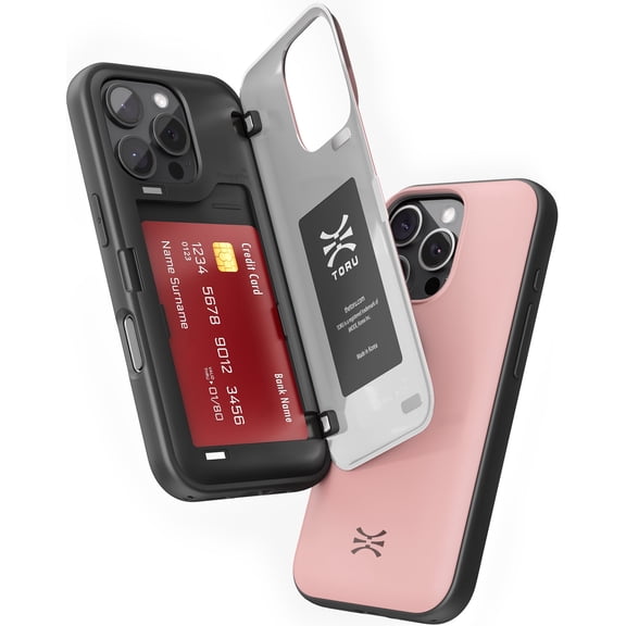 TORU CX HYBRID for iPhone 16 Pro Wallet Case | Dual Layer Slim Protective Hard Cover with Hidden 2-Credit Card Slot Holder - Pink