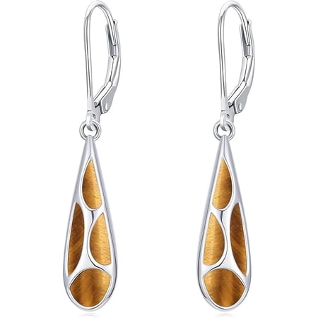 JKR Tiger Eye Teardrop Earrings for Women 925 Sterling Silver Gemstones Dangle Leverback Earring Jewelry Birthday Gifts for Women Her