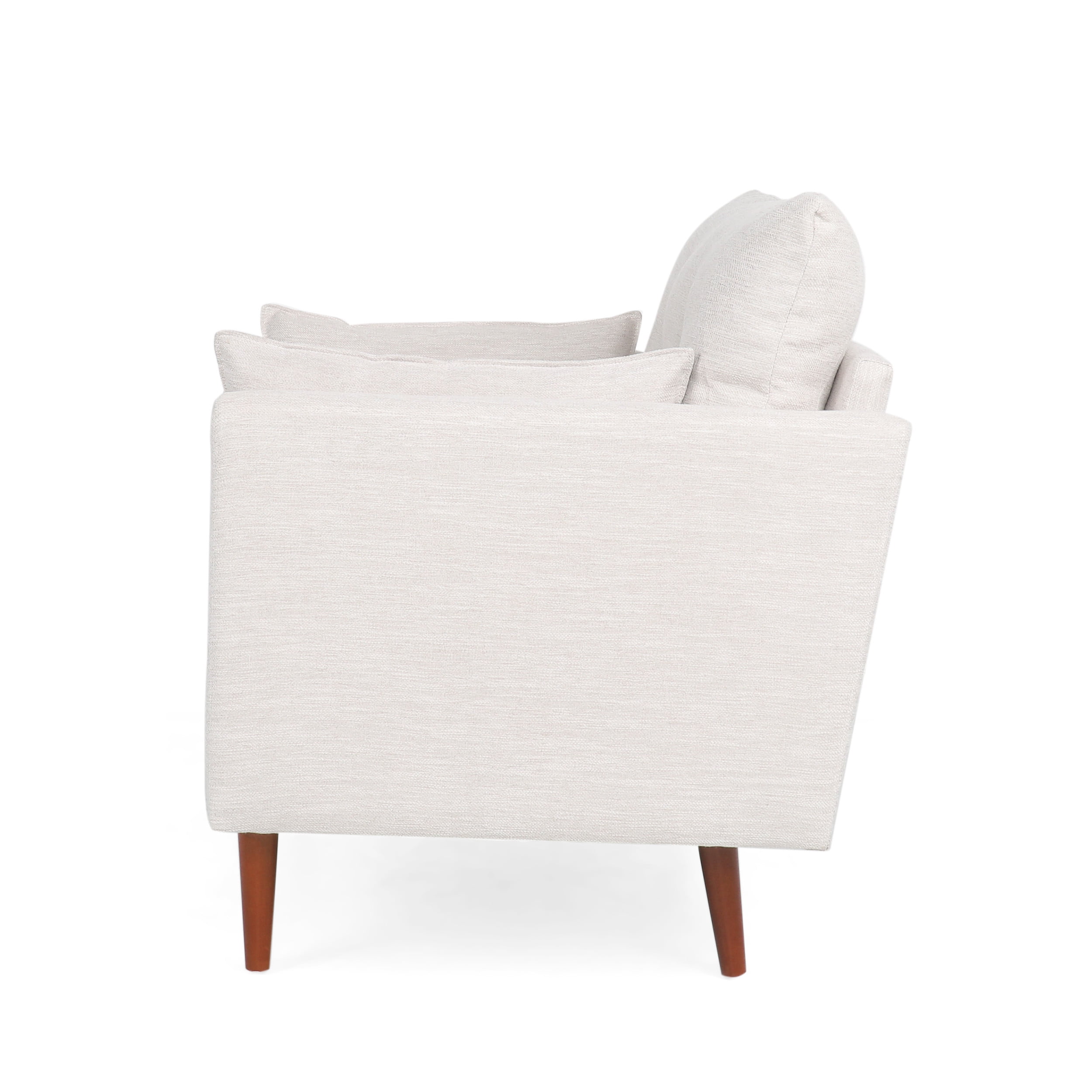 Noble House Grouse Fabric Tufted Club Chair with Accent Pillows, Beige and Walnut