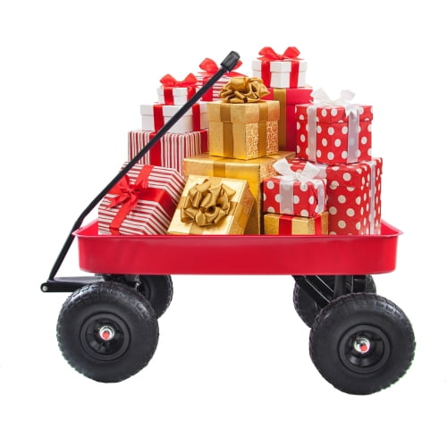 CLEARANCE! Toys Mountain Wagon - Pull-Along Wagon for Kids with Wooden Panels, All Terrain Tires, Wide Grip Handle, Wide Wheel Base, Red