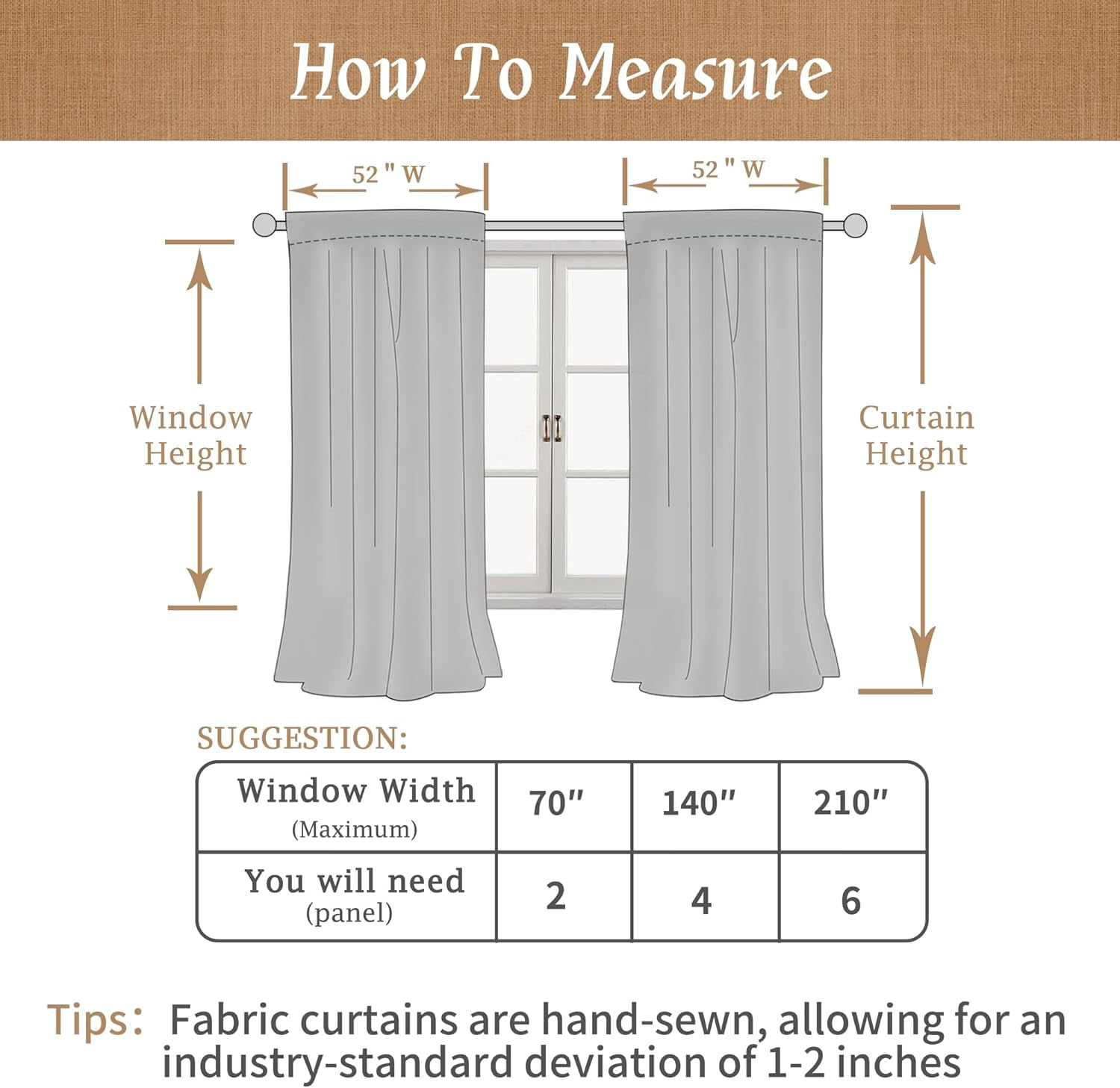 100% Blackout Natural Linen Curtains, 72 Inches Linen Textured Thermal Bedroom Curtains Back Tab and Rod Pocket Neutral Panels with White Liner for Farmhouse, 2 Panels, 52 x 72 Inch, Oatmeal