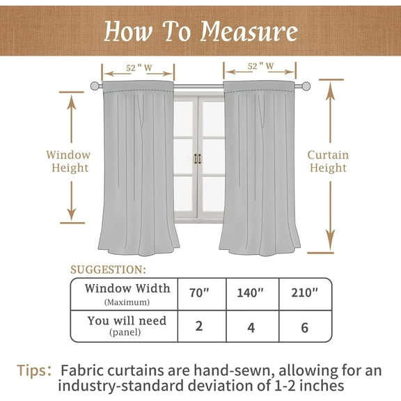 Blackout Linen Curtains, 63 Inch Thermal Bedroom Panels with White Liner, 2 Panels,