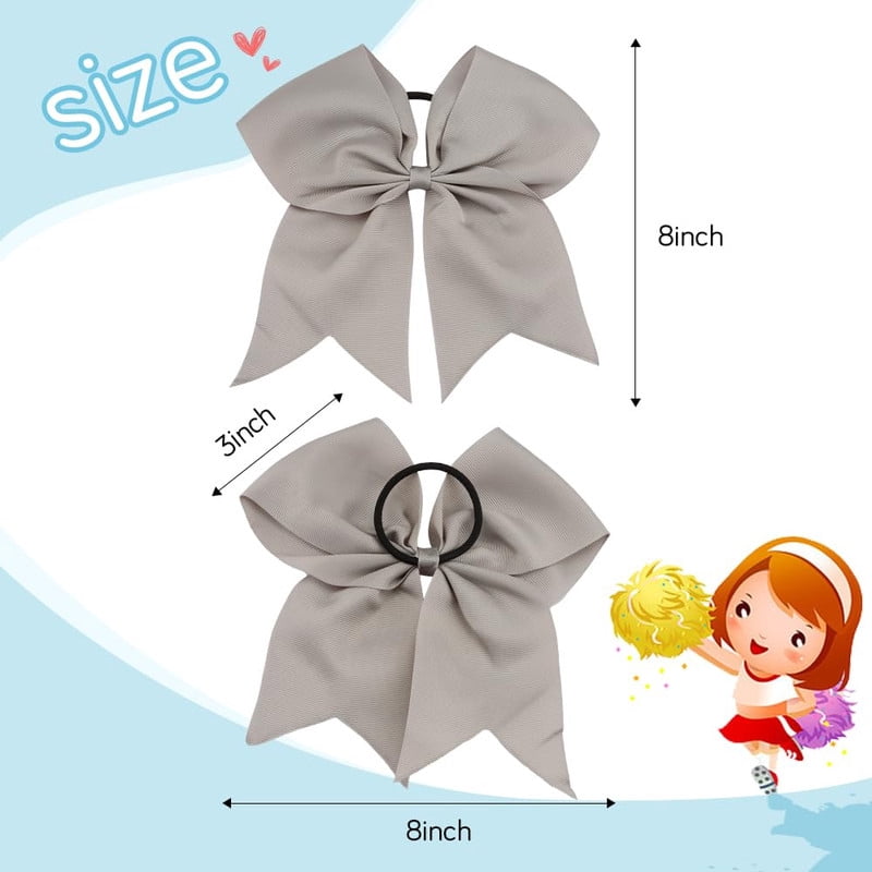 Vorkoi 2PCS Large Cheer Bows for Cheerleaders Hair Bows for Girls Softball Hair Bows Teen Girls College Sports Elastic Ponytail Holder School Cheerleading Hair Accessories 8 Inch Bows for Girls