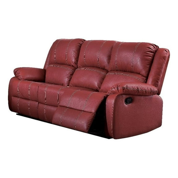 Bowery Hill Contemporary Motion Sofa in Red Synthetic Leather