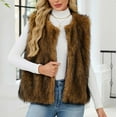 thumbnail image 2 of yoeyez Faux Fur Coat Women Short Sleeveless Open Front Cardigan Fuzzy Waistcoat Vest Winter Warm Short Fluffy Jackets Yellow,L, 2 of 7
