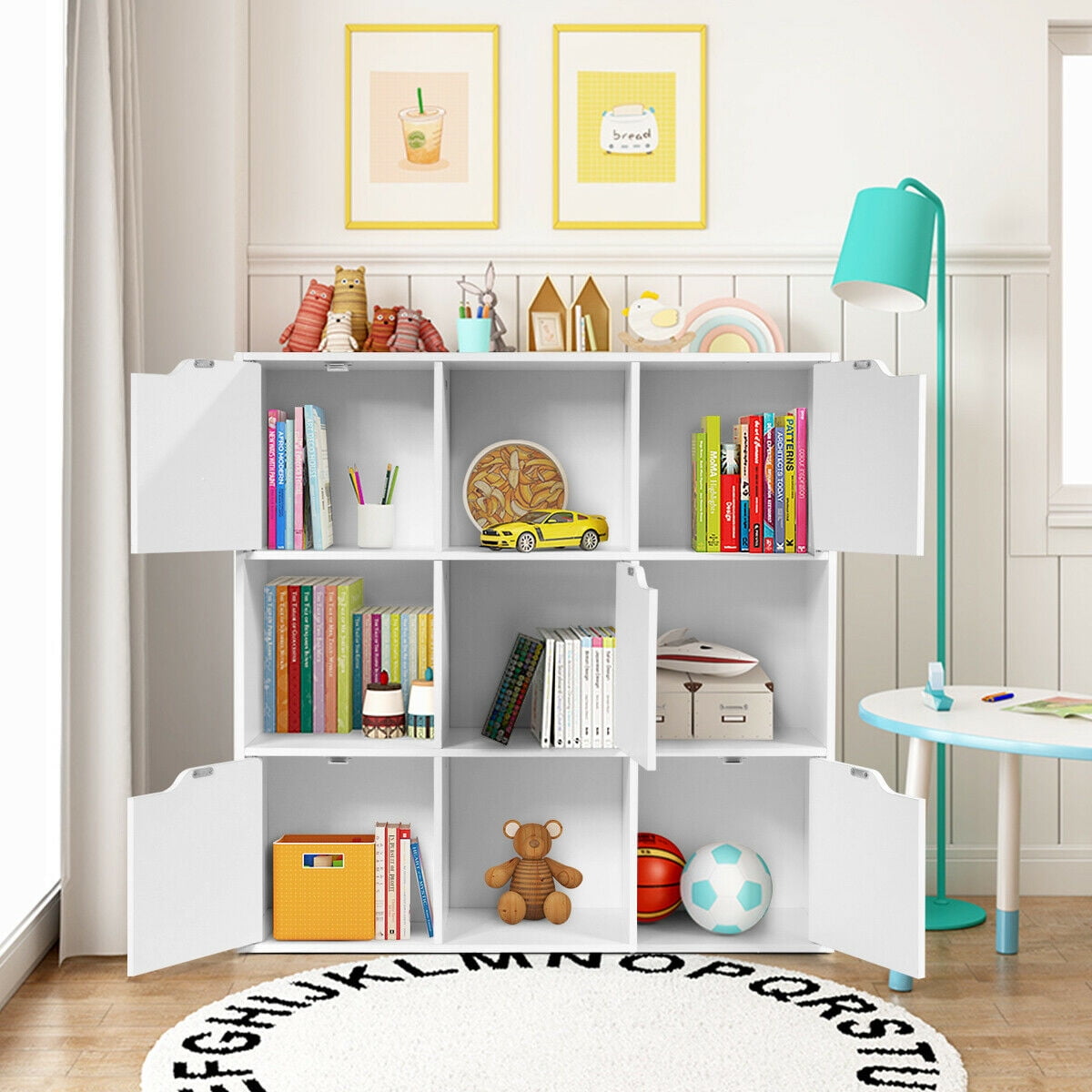 Gymax 9 Cube Bookcase Cabinet Wood Bookcase Storage Shelves Room Divider Organization