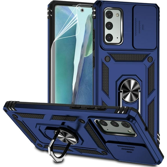 for Samsung Galaxy Note 20 Case with Camera Lens Cover HD Screen Protector, Military-Grade Drop Tested Magnetic Ring Holder Kickstand Protective Phone Case for Samsung Galaxy Note 20 5G (Navy Blue)