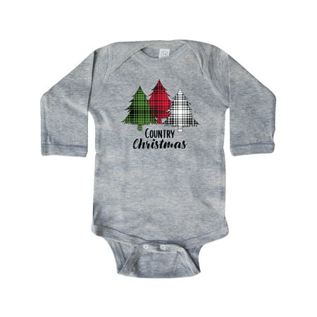 

Inktastic Country Christmas Plaid Trees Gift Baby Boy or Baby Girl Long Sleeve Bodysuit