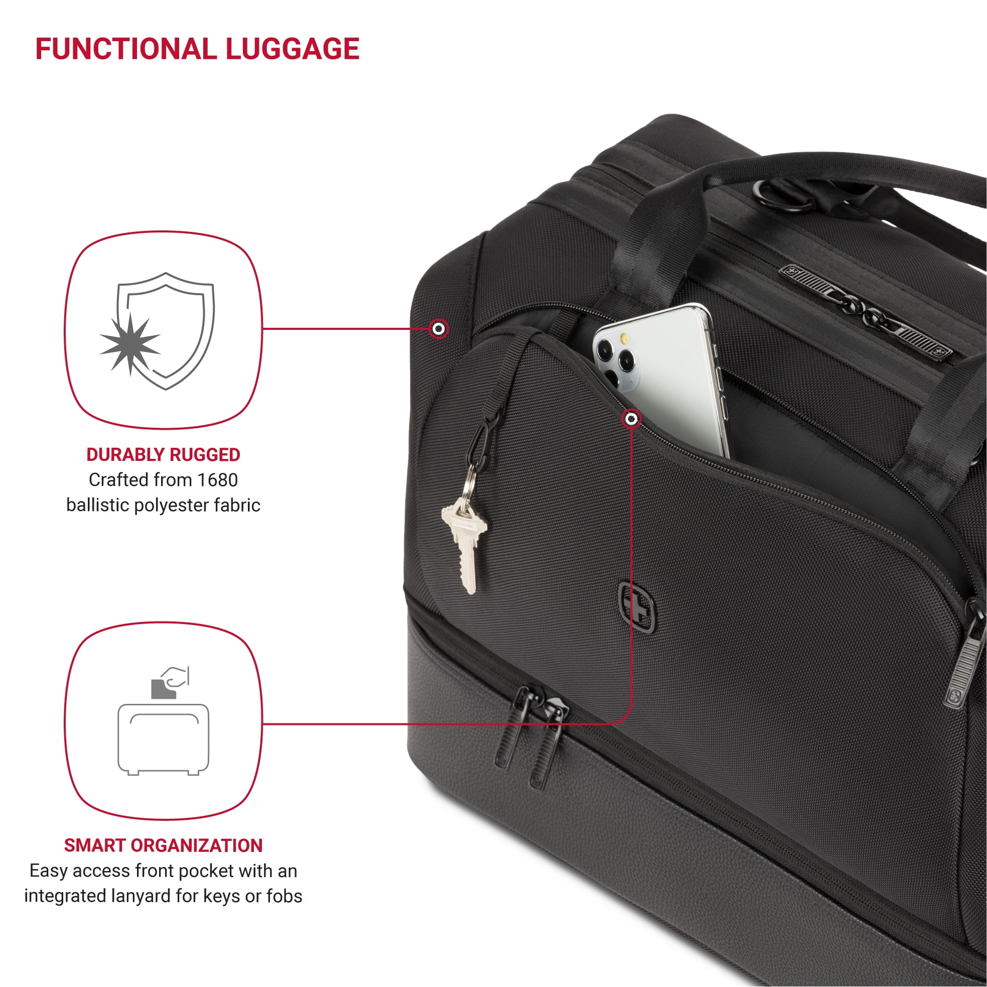 SWISSGEAR Weekender II Travel Tote Bag in Black for Travel, Gym and Everyday with Laptop Pocket and Bottom Compartment